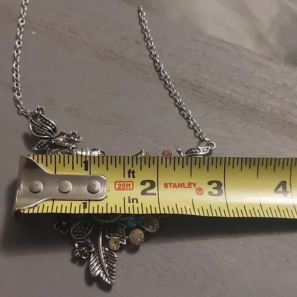 Betsey Johnson Silvertone Floral Multi Color Rhinestone Necklace 18" - Picture 16 of 17